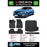 Drs Tuning S-Dizayn Renault Megane 4 Sedan 3D Pro Havuzlu Paspas ve Sağ Kulak Paspas Bagaj Havuzu Seti (2'li SET) 2016-2021 A+ Kalite