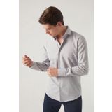 D's Damat 2HF02ORT4185 Slim Fit Gri İtalyan Yaka Erkek Gömlek