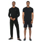 D's Damat 4'Lü Bisiklet Yaka Erkek Pamuk Pijama Takımı Damat Sandığı Çeyiz Seti Siyah