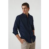 D's Damat 5HC02ORT07265 Slim Fit Lacivert Armürlü Pamuklu Gömlek