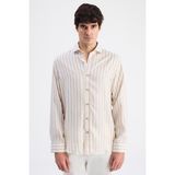 D'S Damat Bej Çizgili Gömlek Erkek Modern Stil 2XL Bisiklet Yaka Günlük Kullanım İçin 6HC02G805327M