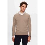D'S Damat Bej Düz Renk Regular Fit V Yaka Triko Kazak 2XL Uzun Kollu Erkekler İçin Şık Tasarım-5HF06ORT12003