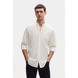 Ds Damat Comfort Ekru Düğmeli Yaka Rahat Kesim Keten Görünümlü %100 Pamuk Gömlek 2HC02ORT64265 - XL