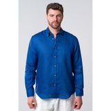 Ds Damat Comfort İndigo Düz%100 Keten Gömlek