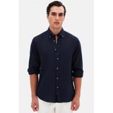 Ds Damat Comfort Lacivert Düz%100 Keten Gömlek