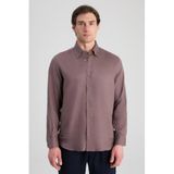 Ds Damat Comfort Lila Düz%100 Keten Gömlek