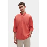 Ds Damat Comfort Nar Çiçeği Düğmeli Yaka Rahat Kesim Keten Görünümlü %100 Pamuk Gömlek 2HC02ORT64265 - 2XL
