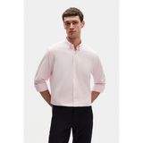 Ds Damat Comfort Pembe Düğmeli Yaka Rahat Kesim Keten Görünümlü %100 Pamuk Gömlek 2HC02ORT64265