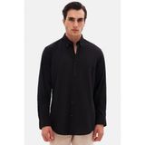 D'S Damat Comfort Siyah Düğmeli Yaka Rahat Kesim Keten Görünümlü %100 Pamuk Gömlek 2HC02ORT64265 - 2XL