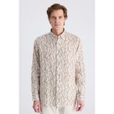 D'S Damat Ds Damat Comfort Bej Baskılı %100 Keten Gömlek 4HC02AP372650 - XL