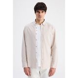 D'S Damat Ds Damat Comfort Bej Çizgili Gömlek 6HC02HD10304M - 3XL