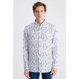 D'S Damat Ds Damat Comfort Beyaz Baskılı %100 Keten Gömlek 4HC02AP372650 - 2XL