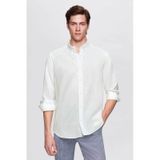 D'S Damat Ds Damat Comfort Beyaz Düğmeli Yaka Rahat Kesim Keten Görünümlü %100 Pamuk Gömlek 2hc02ort64265 Beyaz