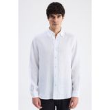 D'S Damat Ds Damat Comfort Beyaz Düz %100 Keten Gömlek 6HC02AP01304M - 4XL