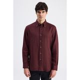D'S Damat Ds Damat Comfort Bordo Düz %100 Keten Gömlek 6HC02AP01304M - 2XL
