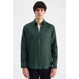 D'S Damat Ds Damat Comfort Haki Düz %100 Keten Gömlek 6HC02AP01304M