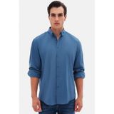 D'S Damat Ds Damat Comfort İndigo Düğmeli Yaka Rahat Kesim Keten Görünümlü %100 Pamuk Gömlek 2hc02ort64265 İndigo