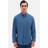 D'S Damat Ds Damat Comfort Indigo Düğmeli Yaka Rahat Kesim Keten Görünümlü Pamuk Gömlek 2HC02ORT64265 - İndigo - XL