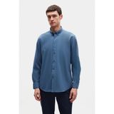 D'S Damat Ds Damat Comfort Indigo Düğmeli Yaka Rahat Kesim Keten Görünümlü Pamuk Gömlek 2HC02ORT64265 - İndigo