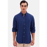D'S Damat Ds Damat Comfort İndigo Düz %100 Keten Gömlek