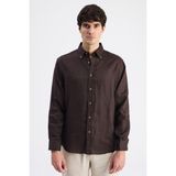 D'S Damat Ds Damat Comfort Kahverengi Düz %100 Keten Gömlek 6HC02AP01304M - 2XL