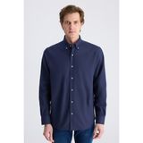 D'S Damat Ds Damat Comfort Lacivert Balıksırtı Pamuklu Gömlek 1HC02HD13265M
