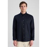 D'S Damat Ds Damat Comfort Lacivert Düz %100 Keten Gömlek - 2XL