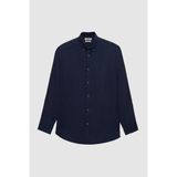 D'S Damat Ds Damat Comfort Lacivert Düz %100 Keten Gömlek 4HC02AP01265M - XL