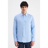 D'S Damat Ds Damat Comfort Mavi Düz %100 Keten Gömlek 6HC02AP01304M - 2XL