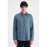 D'S Damat Ds Damat Comfort Petrol Düz %100 Keten Gömlek 6HC02AP01304M - 2XL