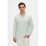 D'S Damat Ds Damat Comfort Su Yeşili Düğmeli Yaka Rahat Kesim Keten Görünümlü Pamuk Gömlek 2HC02ORT64265 - XL
