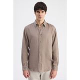 D'S Damat Ds Damat Comfort Vizon Düz %100 Keten Gömlek 6HC02AP01304M - 3XL