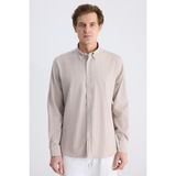 D'S Damat Ds Damat Regular Fit Bej Çizgi Desenli Pamuklu Gömlek 4HC02SN062650 - 2XL