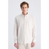 D'S Damat Ds Damat Regular Fit Koyu Bej Çizgi Desenli Pamuklu Gömlek 4HC02SN062650