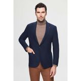 D'S Damat Ds Damat Regular Fit Lacivert Armürlü Çift Yırtmaçlı Yünlü Blazer Kumaş Ceket 3HF04IR224361 - 6 Drop - 60