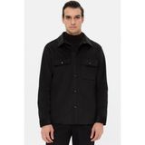 D'S Damat Ds Damat Regular Fit Siyah Düz Kadife Görünümlü Gömlek Mont 5HC073080021M - XL