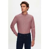 D'S Damat Ds Damat Slim Fit Bordo Armürlü Düğmeli Yaka Pamuklu Gömlek