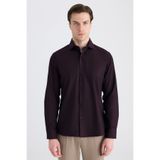 D'S Damat Ds Damat Slim Fit Bordo Armürlü Gömlek