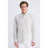 D'S Damat Ds Damat Slim Fit Haki Çizgili Keten Karışımlı Gömlek 4HC0221333142