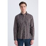 D'S Damat Ds Damat Slim Fit Kahverengi Baskılı %100 Pamuklu Gömlek 3HC0221213271