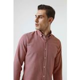 D'S Damat Ds Damat Slim Fit Kırmızı Armürlü Düğmeli Yaka Pamuklu Gömlek