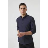 D'S Damat Ds Damat Slim Fit Lacivert Armürlü Düğmeli Yaka Pamuklu Gömlek
