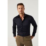D'S Damat Ds Damat Slim Fit Lacivert Düz Gömlek