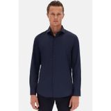 D'S Damat Ds Damat Slim Fit Lacivert İtalyan Yaka Armürlü Gömlek 2HF02ORT3185 Lacivert