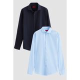 D'S Damat Ds Damat Slim Fit Lacivert/açık Mavi Italyan Yaka Kolay Ütülenebilir 2'li Gömlek 2HF02ORTBN85 - Lacivert - Açık Mavi