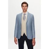 D'S Damat Ds Damat Slim Fit Mavi Armürlü Mono Yaka Keten Takim Elbise Kombinli - 6 Drop - 48