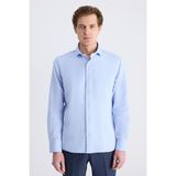 D'S Damat Ds Damat Slim Fit Mavi Armürlü Tencel™ -Keten Karışımlı Gömlek 3HF02SN161851