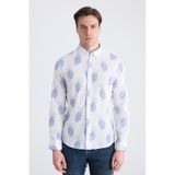 D'S Damat Ds Damat Slim Fit Mavi Baskılı %100 Pamuklu Gömlek 2hc02ph012650 Çok Renkli