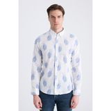 D'S Damat Ds Damat Slim Fit Mavi Baskılı %100 Pamuklu Gömlek 2HC02PH012650 - XL