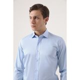D'S Damat Ds Damat Slim Fit Mavi Düz Nano Care Gömlek 4HE02SG00024M - XS